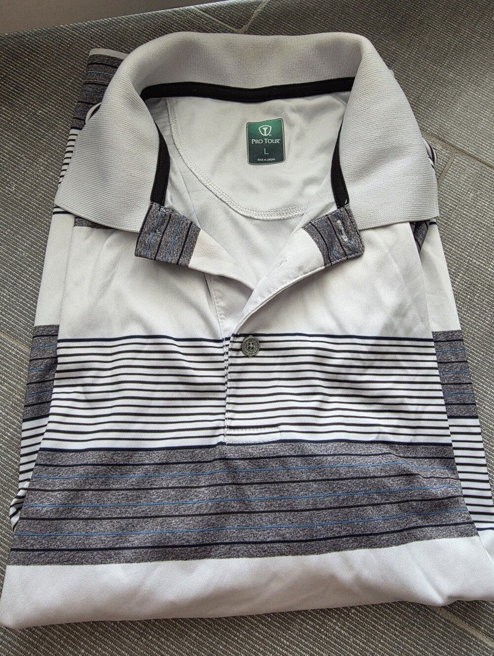 Men's Pro Tour Large White & Gray Striped Polo Golf Shirt